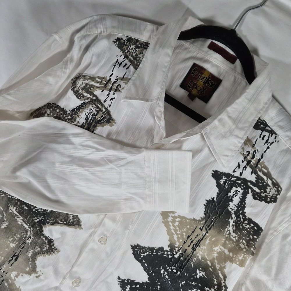 Y2K Franky Max abstract flocked button up 2000s clubwear grunge art shirt XL